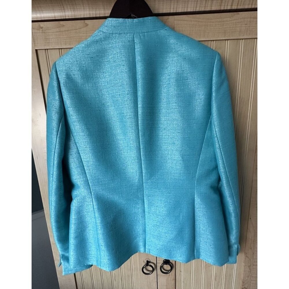 Kasper Teal Turquoise Collarless Dressy Blazer Size 8 Spring Career Jacket - Picture 6 of 8